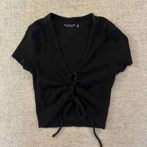 Abercrombie & Fitch Black Ruched Tie-Front Crop Top